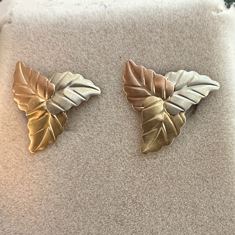Tri-Color 14k Leaf Earrings